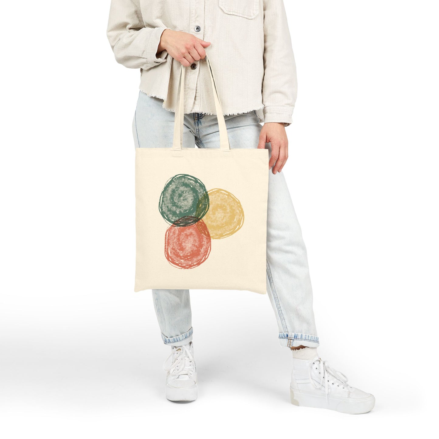 Abstract Watercolor Circles Tote Bag – Minimal Boho Cotton Canvas Reusable Shopper