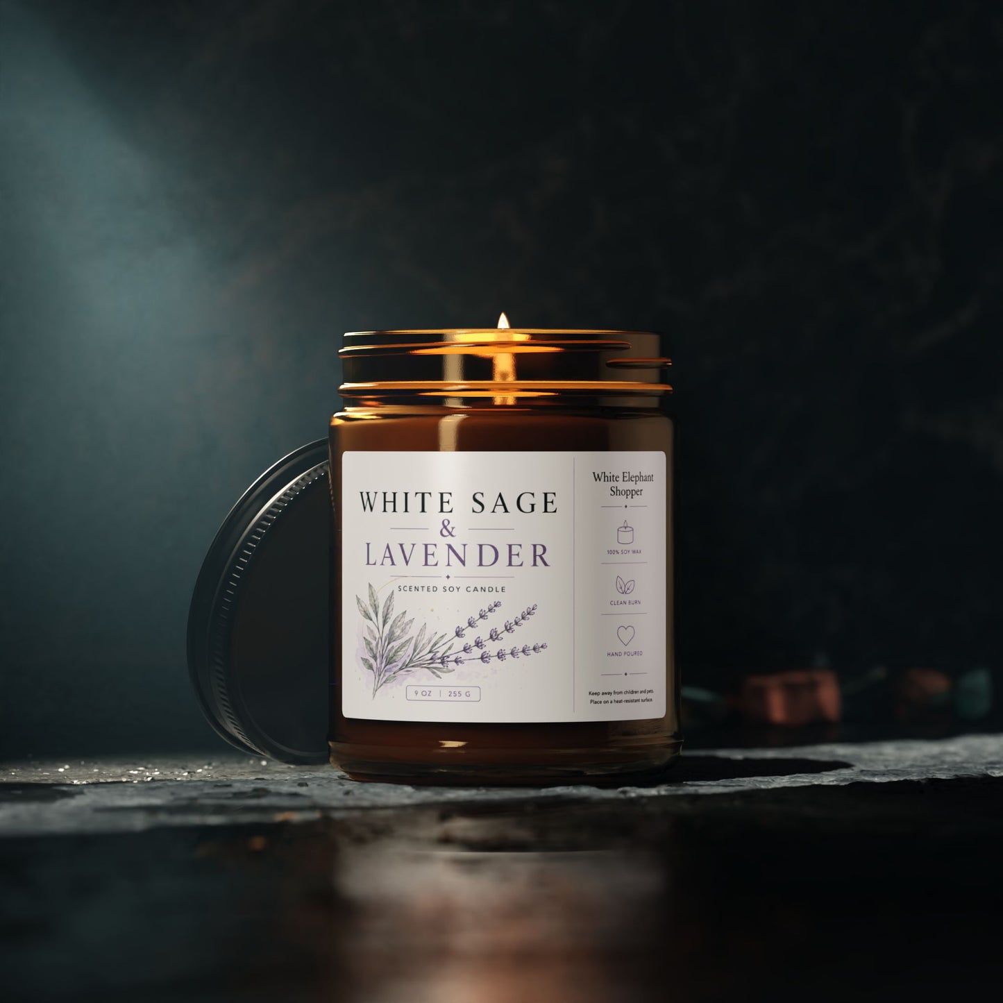 White Sage Lavender Amber Candle Jar – Aromatherapy Soy Wax Candle