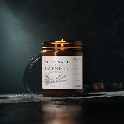 White Sage Lavender Amber Candle Jar – Aromatherapy Soy Wax Candle