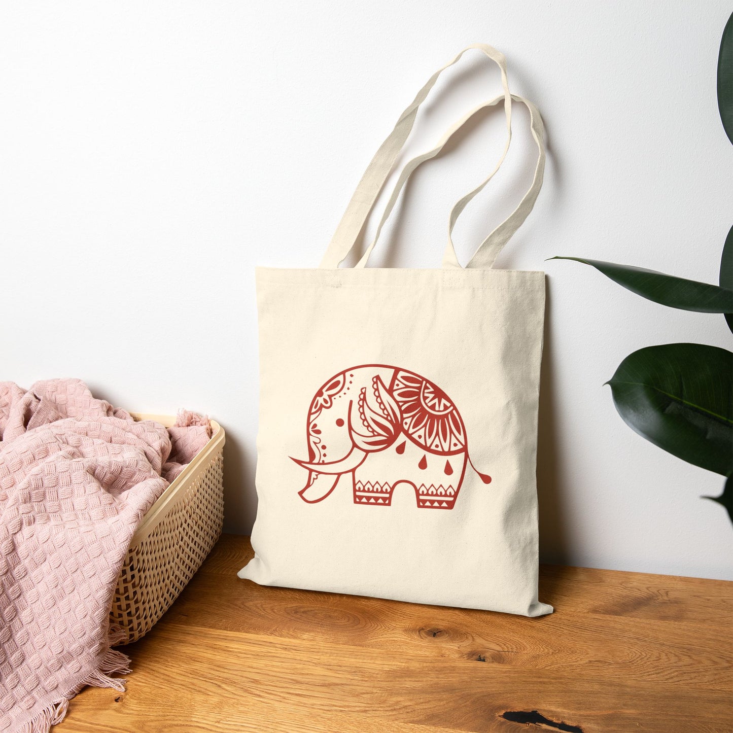 Tribal Elephant Tote Bag – Boho Mandala Cotton Canvas Reusable Shopper