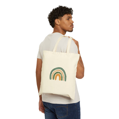 Earth Tone Rainbow Tote Bag – Minimal Boho Cotton Canvas Reusable Shopper
