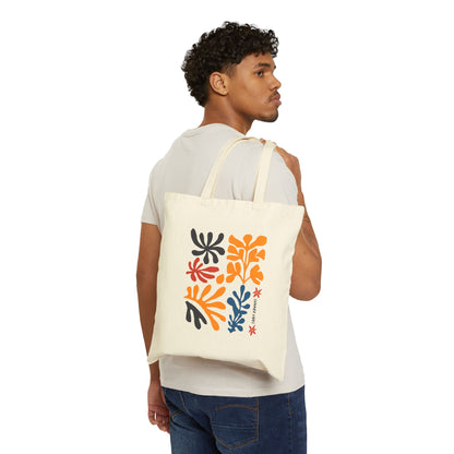 Abstract Botanical Print Tote Bag – Midcentury Leaf Cotton Canvas Reusable Shopper