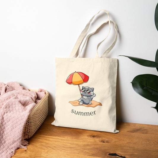 Raccoon Beach Tote Bag – Cute Summer Cotton Canvas Reusable Shopper