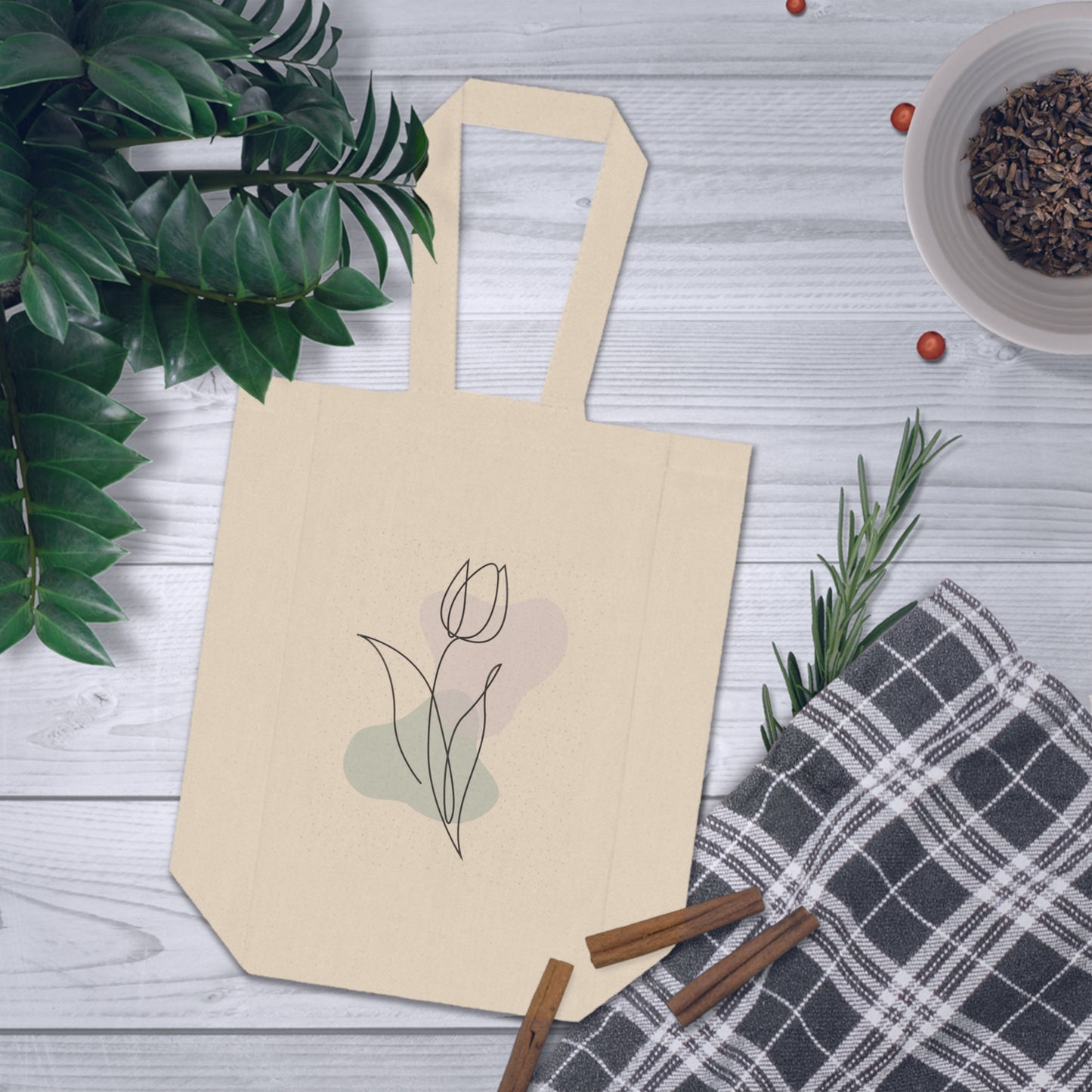 Minimal Tulip Wine Tote Bag – 2 Bottle Cotton Canvas Carrier