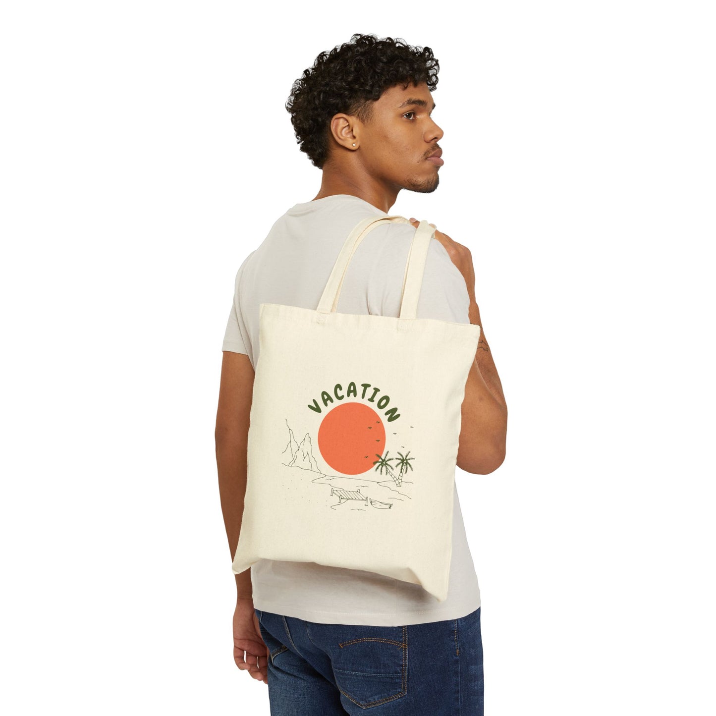 Vacation Sun Tote Bag – Palm Tree Cotton Canvas Beach Shopper