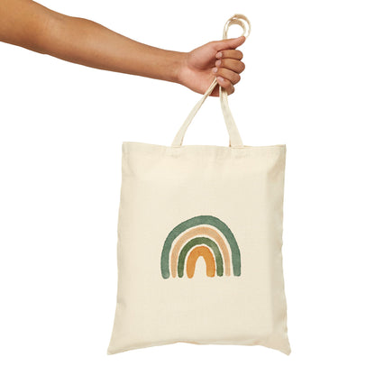 Earth Tone Rainbow Tote Bag – Minimal Boho Cotton Canvas Reusable Shopper