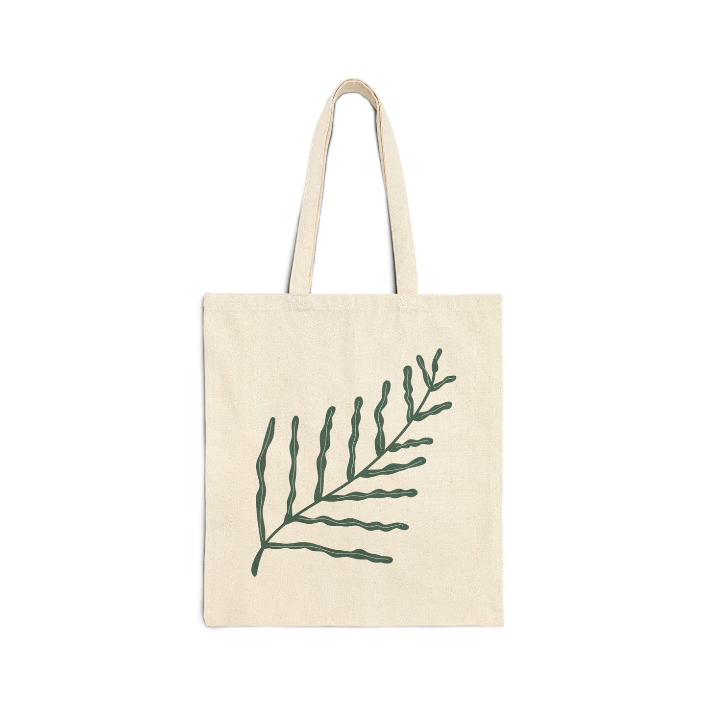 Green Fern Illustration Tote Bag – Botanical Cotton Canvas Reusable Shopper