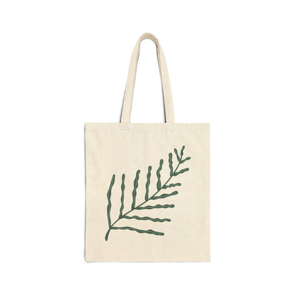 Green Fern Illustration Tote Bag – Botanical Cotton Canvas Reusable Shopper