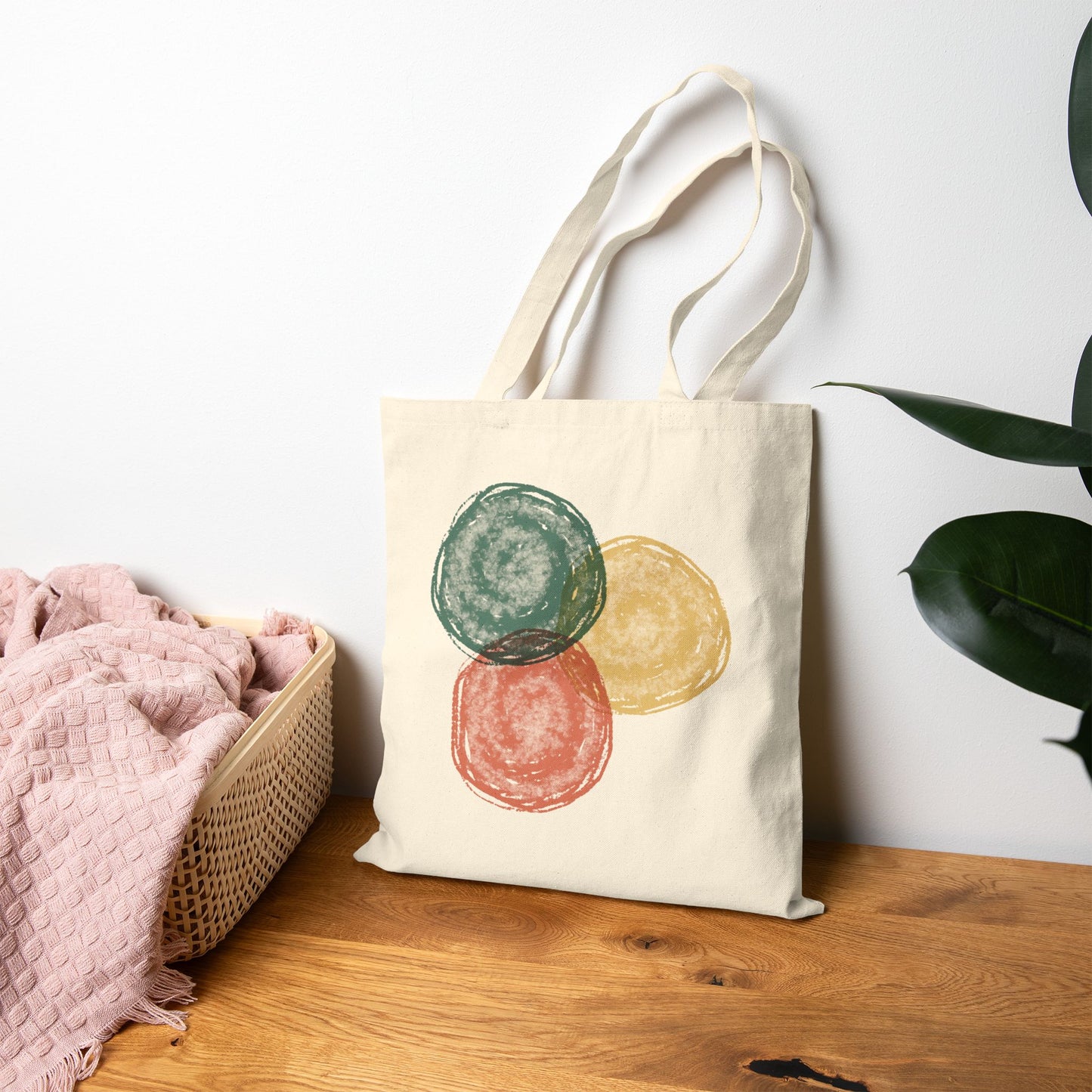 Abstract Watercolor Circles Tote Bag – Minimal Boho Cotton Canvas Reusable Shopper