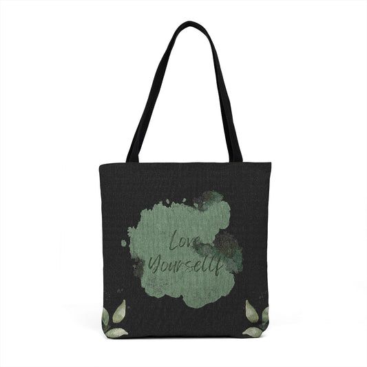 Vintage Green Floral Woven Tote Bag – Botanical Shoulder Shopper