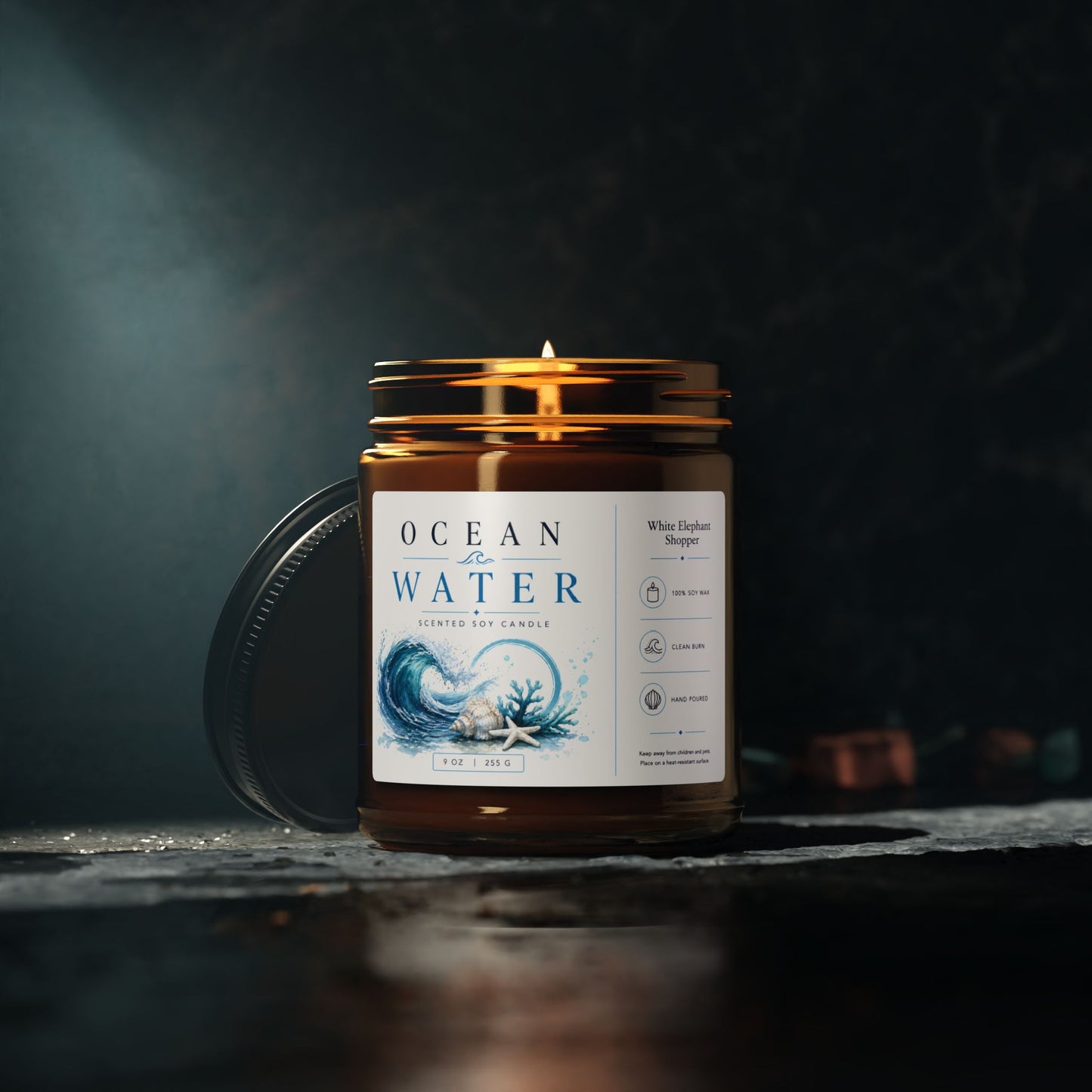 Ocean Water Amber Candle Jar – Beachy Marine Soy Wax Candle