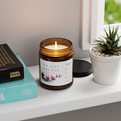 Sea Salt Orchid Amber Candle Jar – Floral Coastal Soy Wax Candle