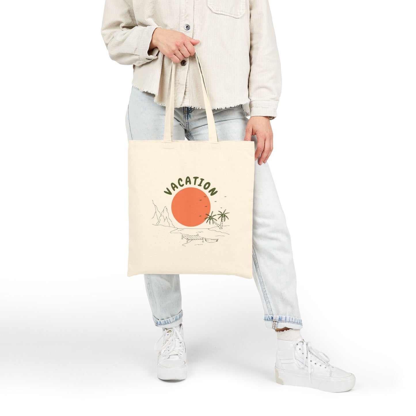 Vacation Sun Tote Bag – Palm Tree Cotton Canvas Beach Shopper