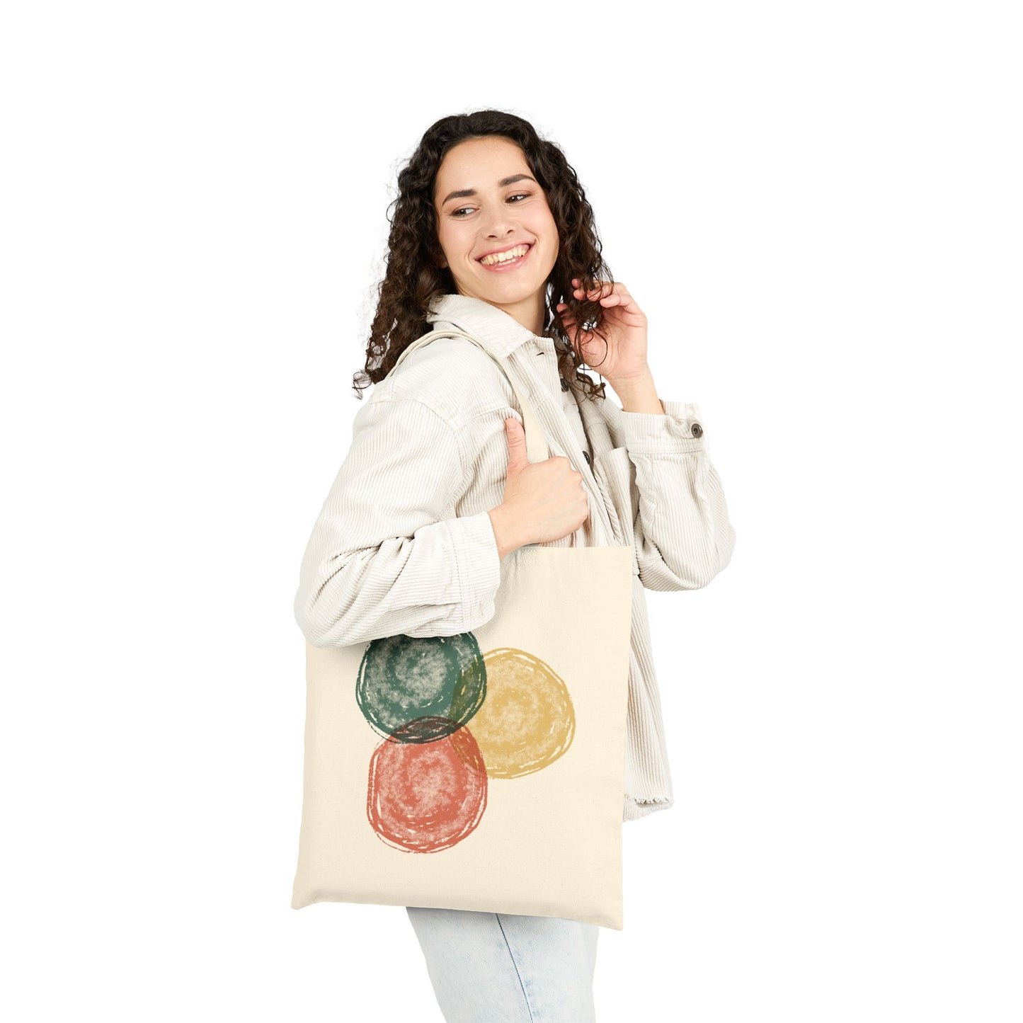 Abstract Watercolor Circles Tote Bag – Minimal Boho Cotton Canvas Reusable Shopper