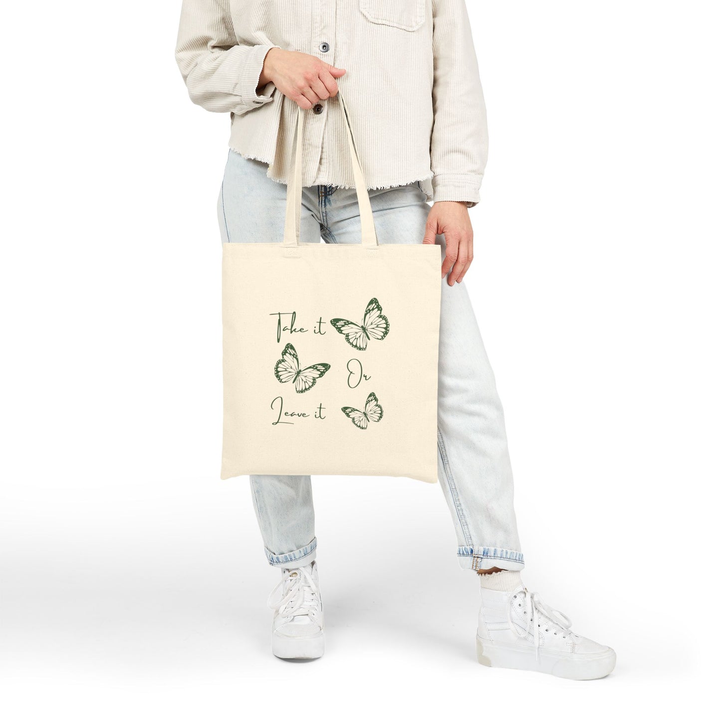 Butterfly Quote Tote Bag – Minimal Cotton Canvas Reusable Shopper